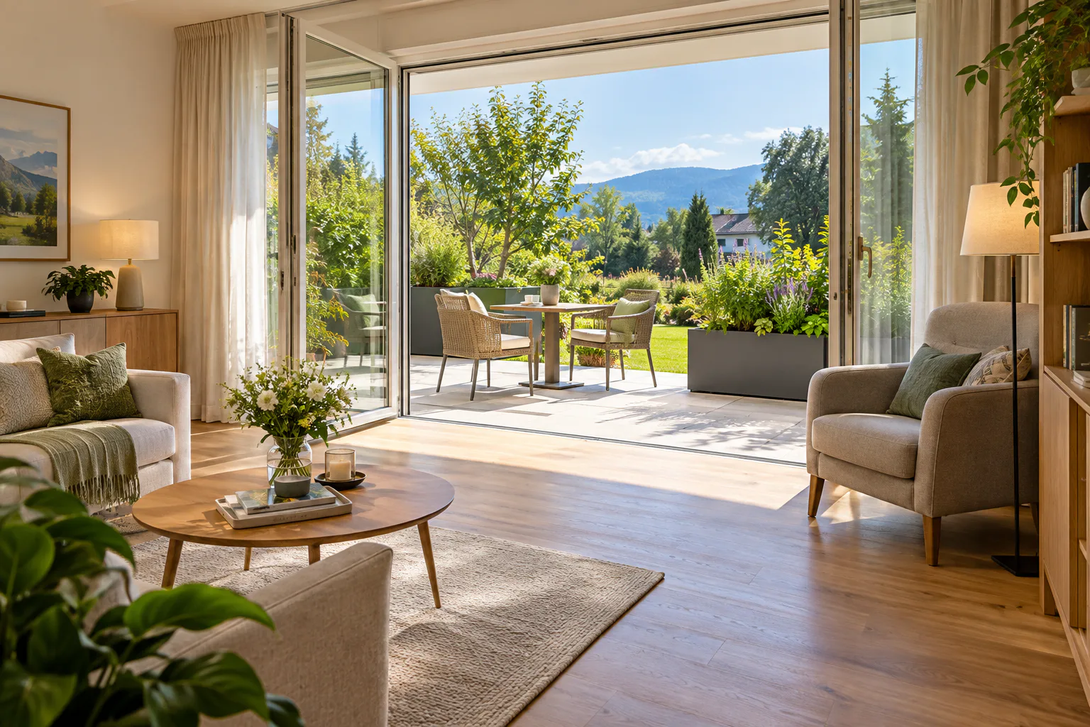 Helle Wohnung mit schwellenarmem Übergang auf eine sonnige Terrasse